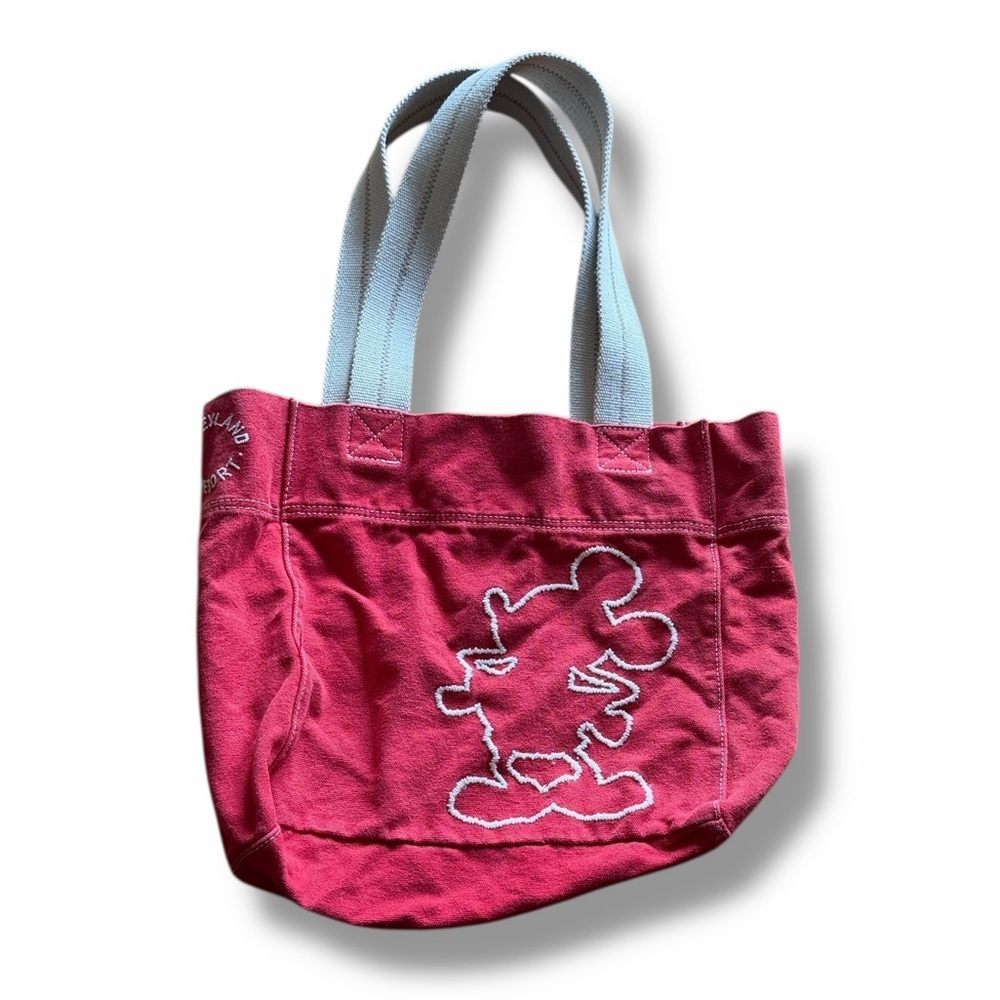 Vintage Disney Disneyland Bag Red Canvas Tote with Embroidered Mickey travel
